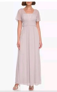 Jessica Howard Silver Short Sleeve V Neck Embroidered maxi Dress 8 JH2M1494 - Picture 1 of 8