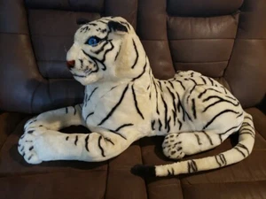 Tiger Stuffed Plush Large Life Size Giant Lying Soft Toy Realistic White Cat 54" - Picture 1 of 13