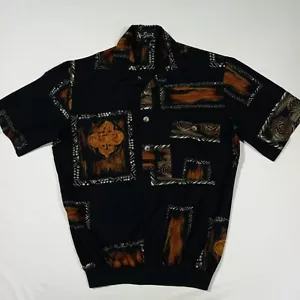 Herren S Alan Stuart Polyester Banded Polo Shirt Abstract Club Vintage 90s - Bild 1 von 8