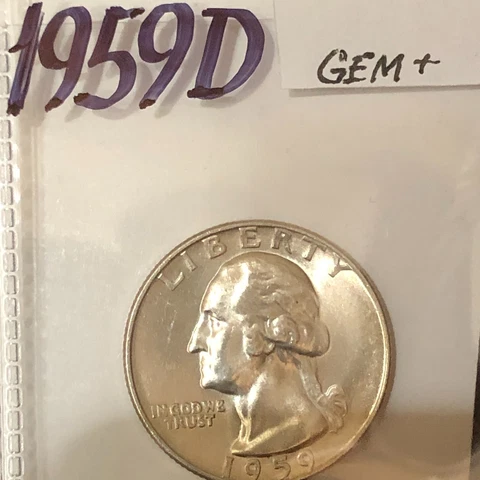 1959-D   Denver Mint  Silver Washington Quarter in  Gem Uncirculated Cover