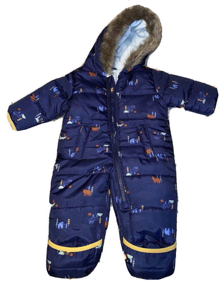 Carter's*Baby Boy Bunting*3-6 Months*Snow Suit*Hooded*Navy Blue*Forest Animals