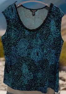 George Womens Sleeveless Blouse Blue Green Floral Braided Neck Size 20 XXL - Picture 1 of 6