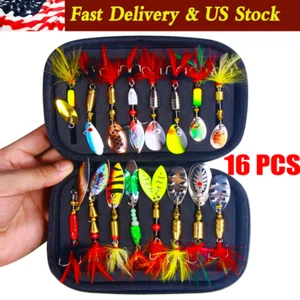 16PCS Lot Fishing Lures Bait Metal Crankbait Blade Spinner Bait Spoon Bag Kit.US - Picture 1 of 11
