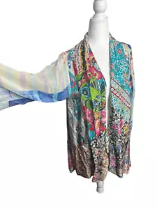Johnny Was Mixed Print Silk Floral Patchwork Boho Kimono Jacket Sz Small - Picture 1 of 10