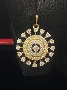 Pave 1.15 Cts Round Brilliant Cut Natural Diamond Halo Pendant In 14K Gold - Picture 1 of 12