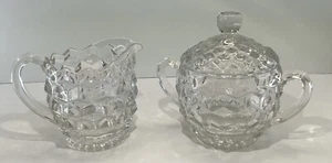 Whitehall By Colony Clear Leaded glass cubist Optic sugar and creamer W/ Lid - Picture 1 of 7