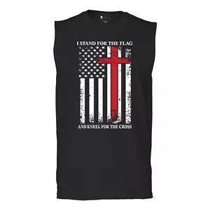 I Stand for the Flag and Kneel for the Cross Muscle Shirt Americana Men's - Picture 1 of 29