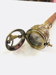 Vintage Solid Wooden Walking Stick With Crown compass Head Brass design cane - Picture 1 of 4