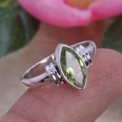 925 Sterling Silver Peridot Women Ring Handmade Anxiety Boho Ring All Size SR166 - Image 1 of 4