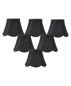 Set of 6 Pleated Scallop Clip-on Candelabra Lampshade Black Fabric 3x5x4 - Picture 1 of 7