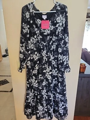 Large - Floral Print Chiffon Maternity Dress - Isabel Maternity - Black. B72 - Image 1 of 2