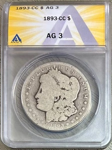 1893-CC Morgan Silver Dollar, ANACS AG-3, Worn But Problem Free Carson City $! - Picture 1 of 2