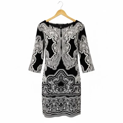 Черно-белое платье INC International Concepts размер большой рукав 3/4 с подкладкой пейсли - Изображение 1 из 4