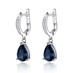 Women Sterling Silver Simulated Blue Sapphire Stud Earrings wedding Jewelry Gift - Picture 1 of 4