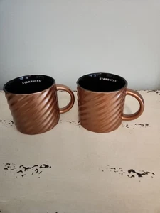 Starbucks Set di 2 Tazze Tazza Caffè 14 oz Rame Swirl Ceramica Metallizzata - Foto 1 di 3