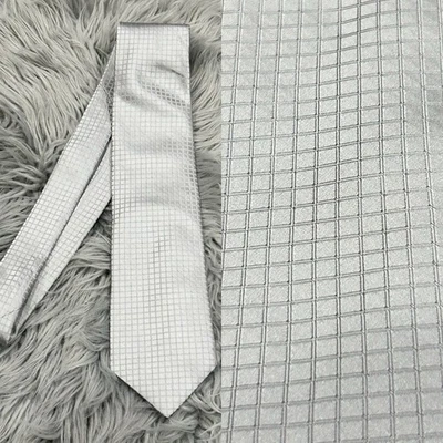 CALVIN KLEIN Silver Gray Square Designed 100% Silk Neck Tie - Image 1 of 4