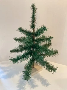 Vintage Christmas German 16” Green Tinsel Tabletop Tree Wood Base - Picture 1 of 8