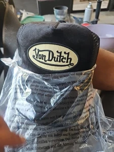 Von Dutch Black Trucker Hat – Yellow Logo Mesh Snapback Cap Authentic - Picture 1 of 8
