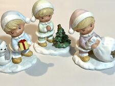 3 Piece Vintage Homco Christmas Figurines #5613 Children Snowman Tree Presents