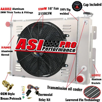 ASI 4 ROW Radiator+Shroud Fan For 1967-1969 CHEVY CAMARO Pontiac Firebird AT - Изображение 1 из 4