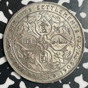 1908-B Straits Settlements $1 Dollar Lot#JM9076 Large Silver! Nice! - Picture 1 of 2