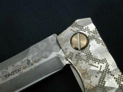TACTICALGEARZ CUSTOM TITANIUM SNAKESKIN KNIFE DAMASCUS LIKE WE TWO SUN KIZER QSP - Image 1 of 4