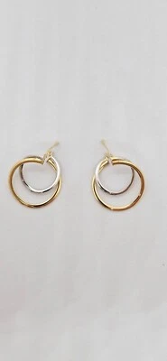14K TWO tone row Yellow / White Gold dangle Clip on Earring LOVER - Image 1 of 4