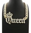 WOMEN'S HIP HOP CROWNED QUEEN PENDANT & 18" BLING ICED CHOKER CHAIN NECKLACE
