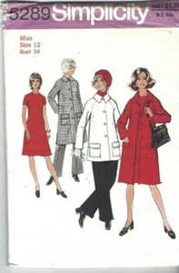 Simplicity Pattern 5289, Vintage Coat in 2 Lengths, Dress, Size 12, Uncut - Picture 1 of 2