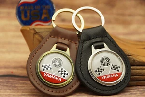 RARE VINTAGE 1970s YAMAHA RACING FLAGS Leather CAR Key Chain Ring Fob NOS - Picture 1 of 6