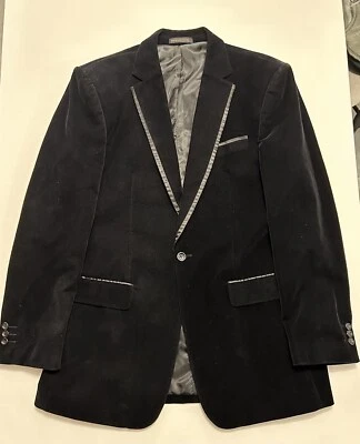 Vinci Black Velvet Satin Trim Sports Jacket M Blazer Double Vent Designed Italy - Image 1 of 4