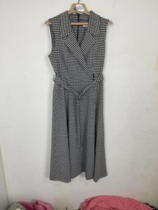 Calvin Klein Womens Dress 12 Black Houndstooth Plaid Faux Wrap Belted Maxi Long - Picture 1 of 7