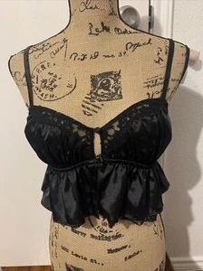 Top corto For Love & Lemons Fleur jacquard sin mangas con volantes de encaje S negro polka - Imagen 1 de 11