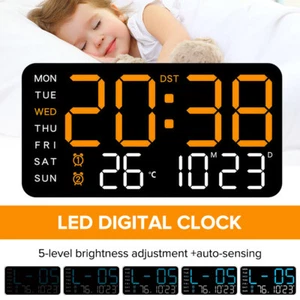 LED Digital Clock Temp Time Bedside Table Large Alarm Clock 5 Level Brightness - Picture 1 of 24