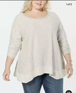 Style & Co Women’s Top 0X Ivory Gray Striped Long Sleeve D-1003 - Picture 1 of 7