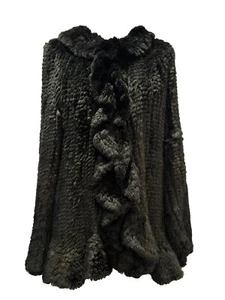 Mathew Williamson Black Rabbit Fur Coat Jacket With Frill & Scalloped Edge UK 12 - Picture 1 of 17