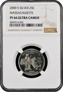 2000-S Silver Massachusetts State Quarter Proof Ultra Cameo NGC PF 66 UC. - Picture 1 of 2