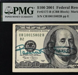 2001 $100 Federal Reserve Note PMG 30 - Courtesy Autograph Treasurer Marin - Picture 1 of 3