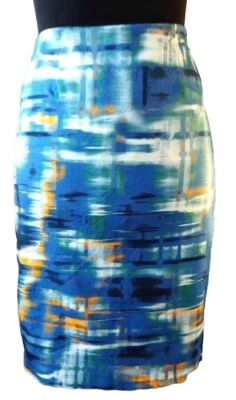 Lela Rose Skirt SZ S Blue White Yellow Green Cotton Dress Casual Pencil  SKIRT 0 - Image 1 of 3