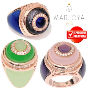 Anello con quarzo verde,blu,viola,rosa e zirconi in argento 925 rosè, sigillo - Bild 1 von 13