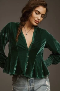 Por Anthropologie Swing Terciopelo Campesino Top Color Verde Talla M Nuevo con Etiqueta Nuevo Con Etiquetas - Imagen 1 de 7