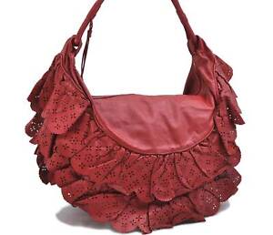Authentic Christian Dior Gypsy Frill Shoulder Bag Leather Red CD 9207A