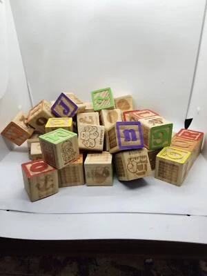 42 Vintage Alphabet Wooden Blocks Numbers ABCs 123s Letters Wood Learning Kids - Image 1 of 4