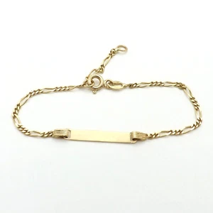 18k Gold Id Nameplate Figaro Link Bracelet Baby Child 5 or 6in Engravable 2gr - Picture 1 of 6