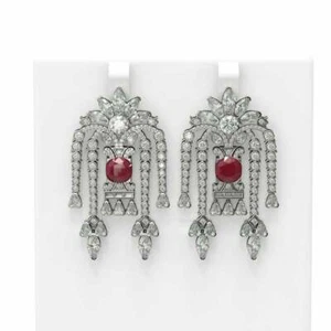 Memorabilia and Vintage Design 4.26CT Ruby With 3.75CT White CZ Handmade Earring - Picture 1 of 5