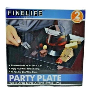 FineLife Products Party Plate 2pc Plastic Wine Glass Plate 9 x 9 Open Box - Picture 1 of 5