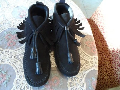 Mocasín Rag & Bone negro gamuza cosido a mano con flecos talla 6 EE. UU. Foto 1 de 4