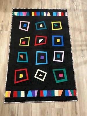 Colgador de pared edredón de algodón Crazy Squares vintage hecho a mano Foto 1 de 3