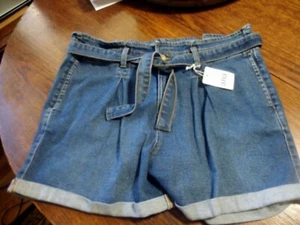 ANA MUJER DENIM JEAN SHORTS TALLA 16 NUEVO CON TGAS CINTURÓN CINTURA PUÑO - Imagen 1 de 5