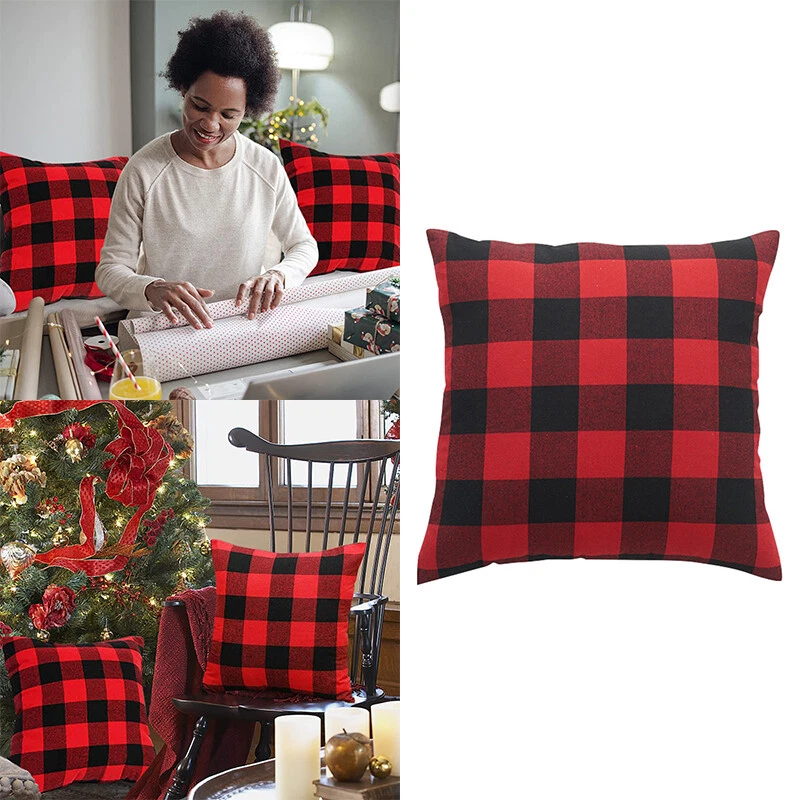 Tartan Check Cotton Linen Plaid Cushion Cover Throw Pillows Case 45x45cm PR - Image 1 of 4